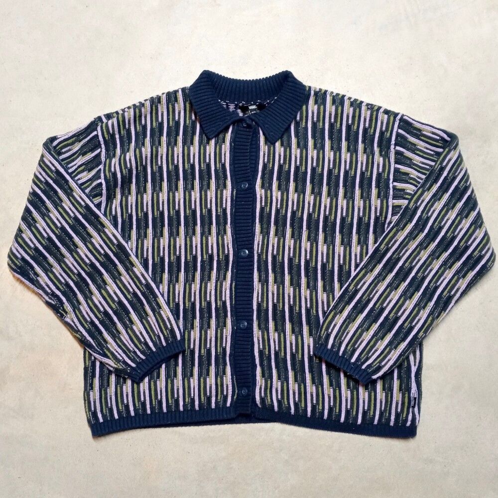 Vans Womens Alta Chunky Knit Cardigan Size M / L Striped Coogi Style Sweater